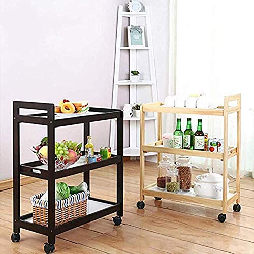 Image of 3-Tier Solid Wood Rolling Bar Cart with Wheels - Utility & Kitchen Storage Cart (Style 6)