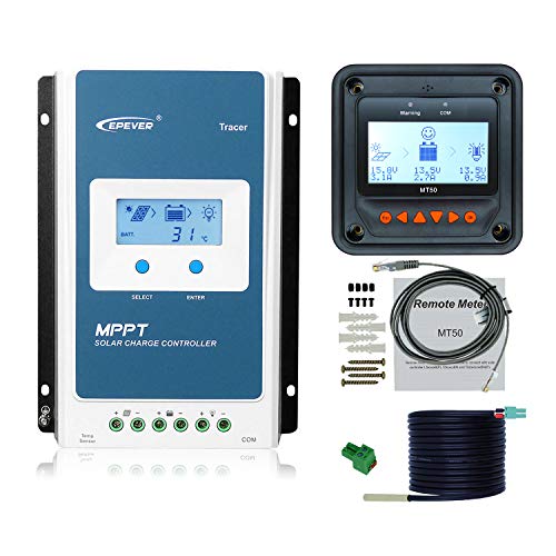 EPever 10A MPPT Solar Laadregelaar Tracer1210A + Afstandsbediening Meter MT-50 Solar Controller met Lcd-scherm voor Solar Power Batterij Oplaadsysteem (10A + MT50)