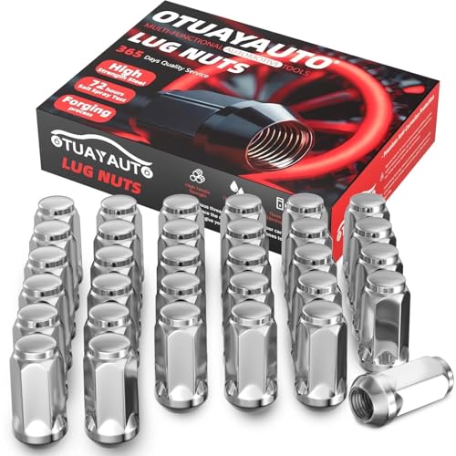 Image of OTUAYAUTO 9 /16-18 Lug Nuts - 32PCS Chrome Closed End Bulge Acorn Lug Nuts, Cone Seat, 19mm Hex, Replacement for 2002-2010 Dodge Ram 1500, 1994-2010 Ram 2500 /3500, Ford E-150, E-250, Aftermarket Wheels