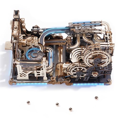 3D Puzzles for Adults - Marble Runs Building Set, Wooden Model Kits, Marble Spaceport+Marble Night City+Link Pack