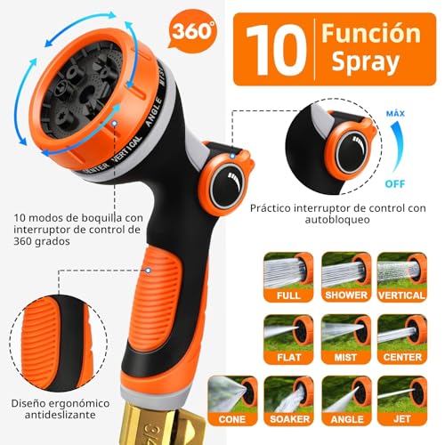 Miniatura 2 de Edonkvi Manguera Jardin Extensible 30 Metros, Mangeras Jardineria Flexible Con 10 Funciones Pistola, Boquilla Manguera Terraza Retractil Con 3 4 1 2 Conector, Garden Hose Riego Conectores Accesorios