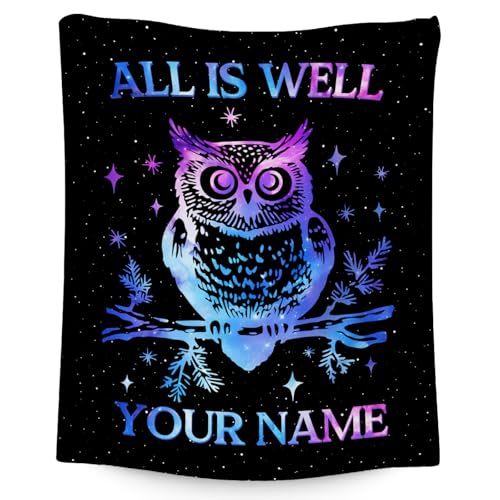 Custom Owl Blanket for Women, Cute Soft Throw Gifts for Girls, Cozy Flannel Throw Blankets for Couch Office, Black 30"x40"