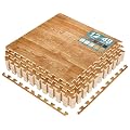 Sorbus 48Sq. Ft. Wood Grain Floor Tiles Foam Mat EVA Interlocking Mats Tile 3/8-Inch Thick Flooring Wood Puzzle Exercise Mats w/Borders - Home Playroom Basement, Apartment, Trade Show, Baby, Dance