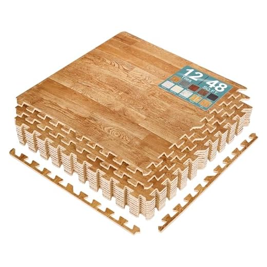 Sorbus Wood Grain Floor Mats Foam Interlocking Mats Tile 3/8-Inch Thick Flooring Wood Mat Tiles Borders - Home Office Playroom Basement Trade Show (12 Tiles, 48 Sq ft, Pine)
