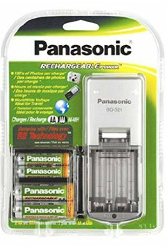 Panasonic BQ-321 Rechargeable Battery and Charger Kit with 4 AA Ni-MH Batteries and Portable Charger