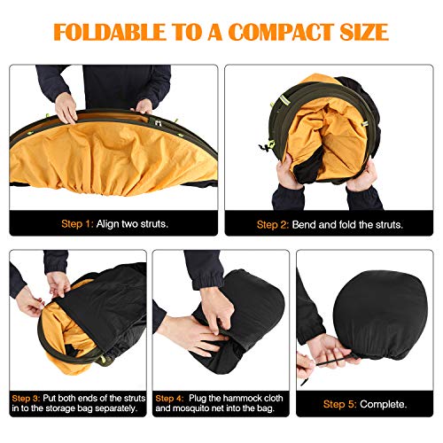 MoKo Hamac de Camping avec Filet, 2 en 1 Hamac Suspendu Grand Hamacs en Nylon, Hamac de Balançoire Portable Léger pour Le Voyage Randonnée Sac à Dos Randonnée Jusqu'à 200kg - Orange & Noir