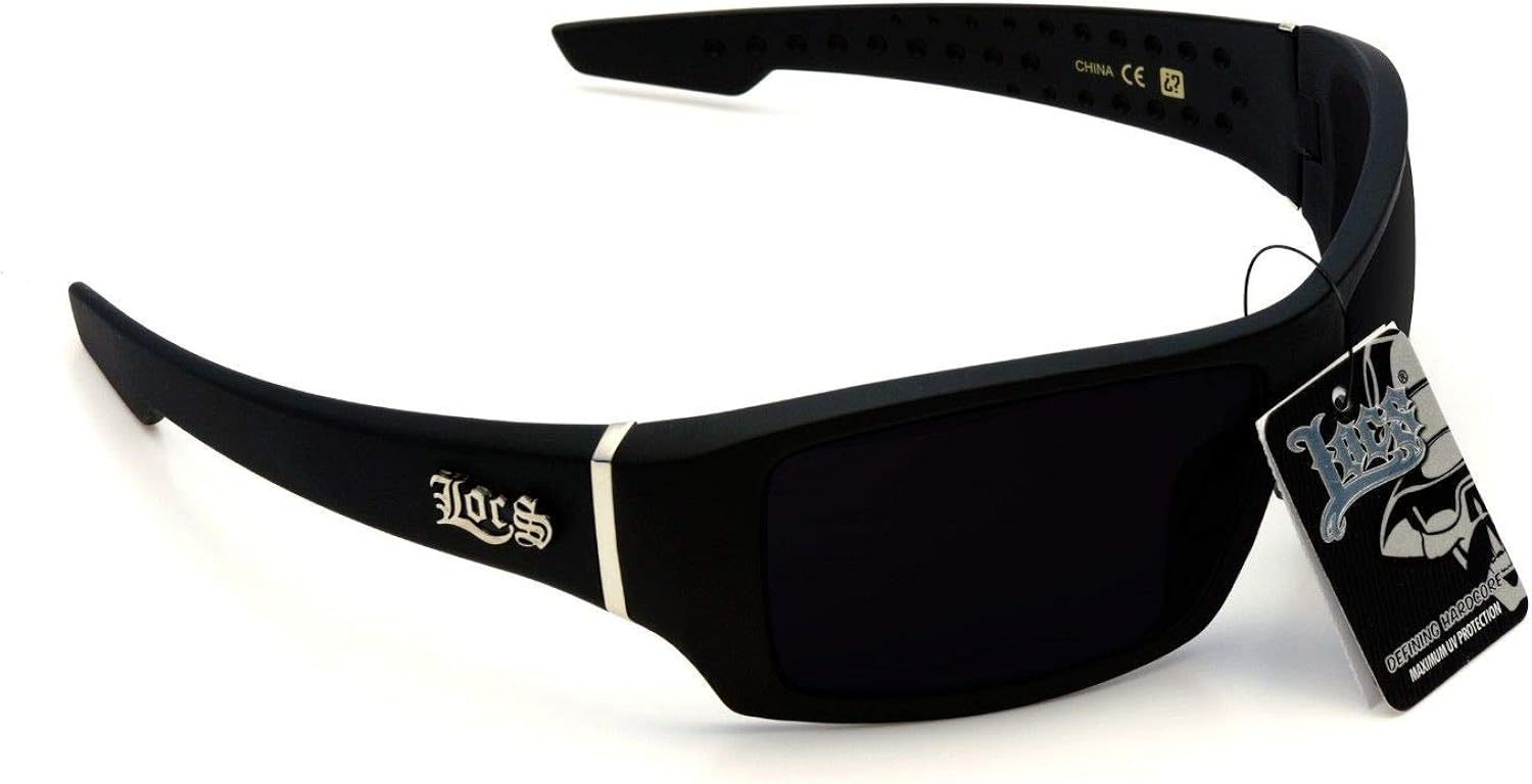 Locs Men's Rectangular Hardcore Matte Black Wrap 63mm Sunglasses