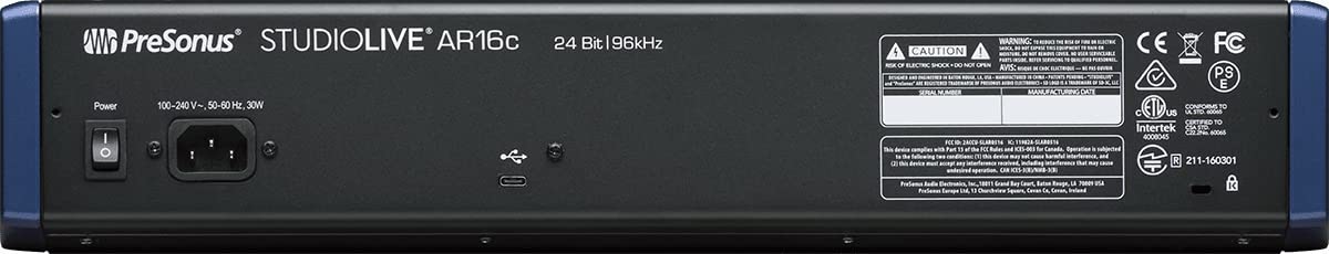 PreSonus StudioLive AR16c Mezclador Analógico/Interfaz de Audio 18 Canales Compatible USB-C/Grabador SD Estéreo