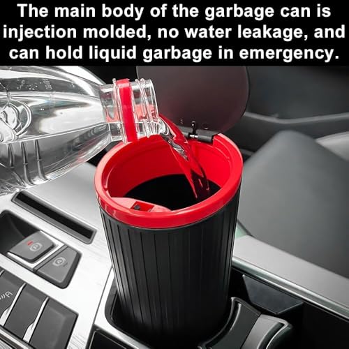 Image of Mini Car Trash Can Cup Holder Trash Bin With Lid Leakproof Garbage Can Washable Cup Car Accessories, Multi-Purpose Car Trash Can - Waterproof, Fits Cup Holders & Armrests (Red)