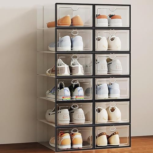 Meuble de rangement à chaussures fin avec 12 boîtes transparentes empilables