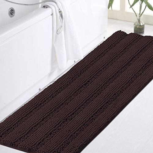 Image of Turquoize Non Slip Shaggy Chenille Microfibers Bathroom Rug Brown Bath Room