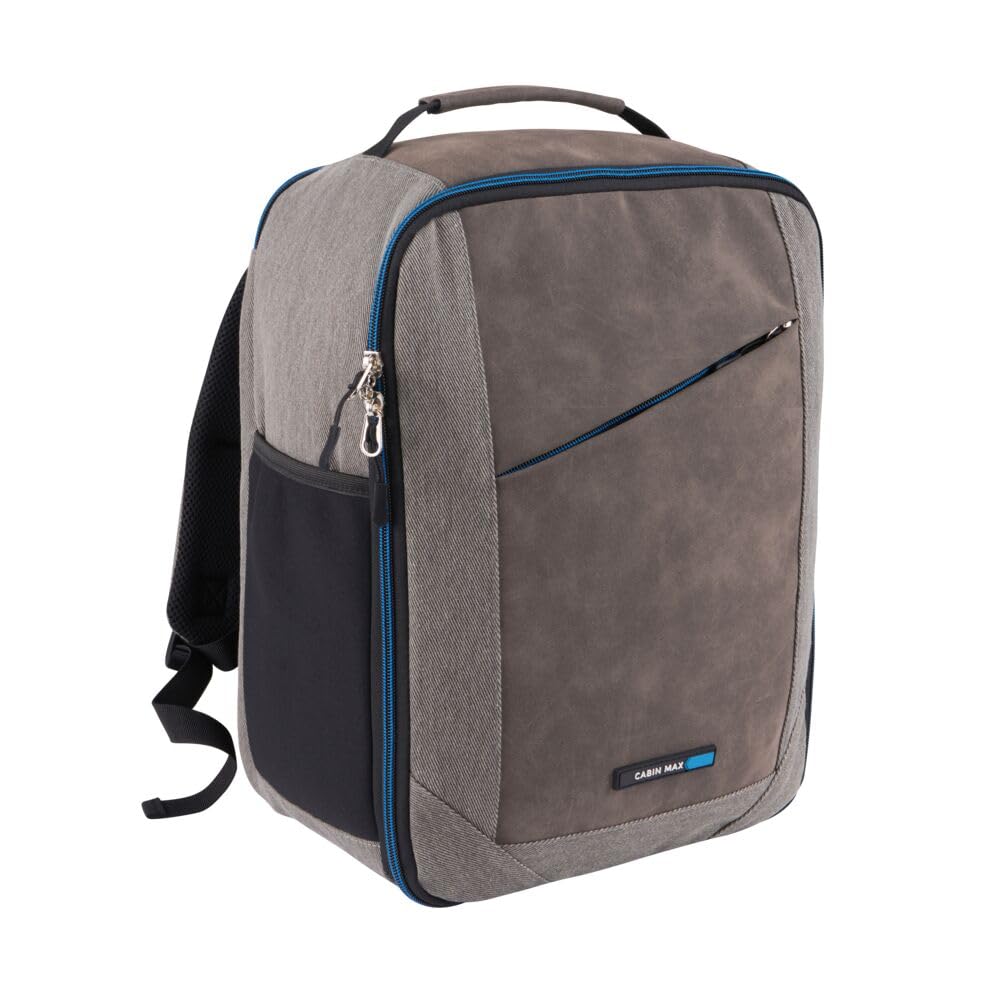 Cabin Max Manhattan Rugzak 40 x 30 x 20 cm, 24 l, gerecyclede stof, goedgekeurd voor vliegtuigen, Wizz Air -compatibel, reistas, zwart, reisrugzak, grijs/blauw, 40 x 30 x 20cm, Rugzak