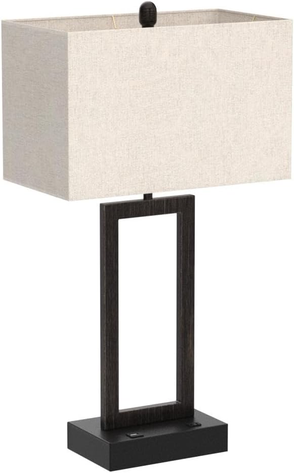Bronze Rectangular Table Lamp with USB and AC Outlet