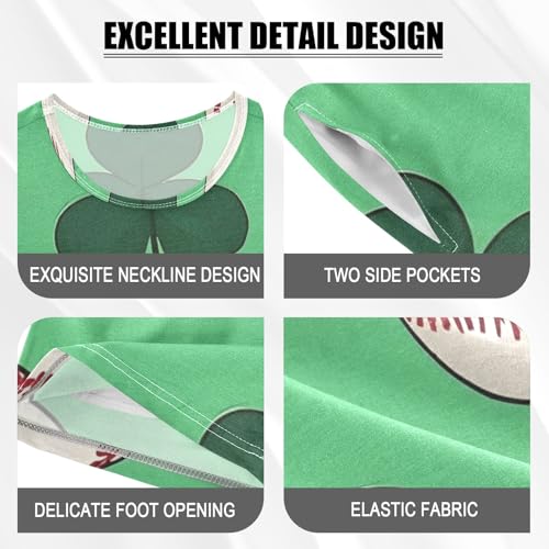 Summer Pajama Set Baseball Clover Pattern, Short Sleeve Sleepwear Nightwear4