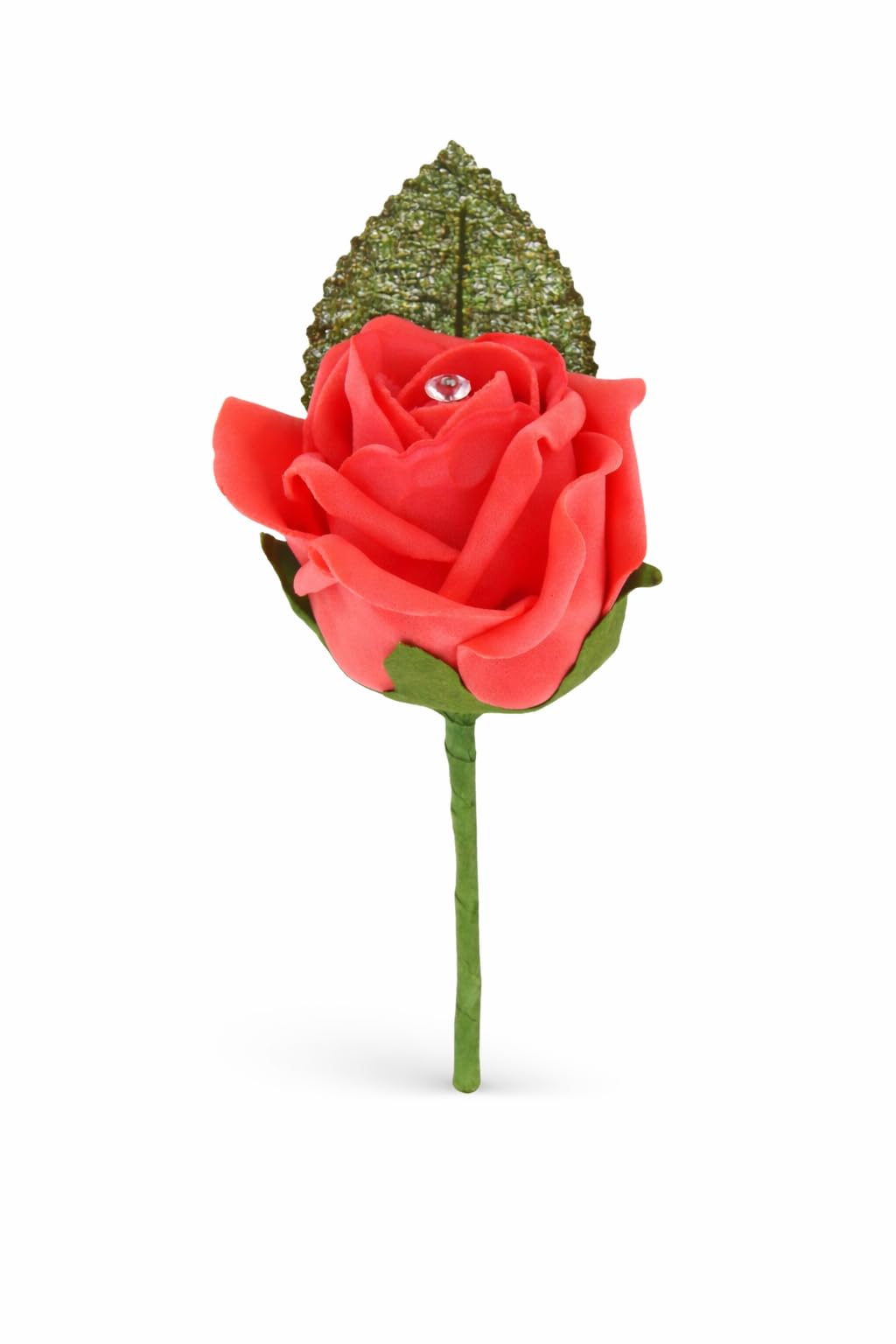 Shimmer-hj 1 Coral Handmade Rose Buttonholes with Diamante - Perfect Artificial Flower Boutonniere & Corsage for Weddings, Proms, Bridal Parties, Bride, Groom, Bridesmaid, and Guests