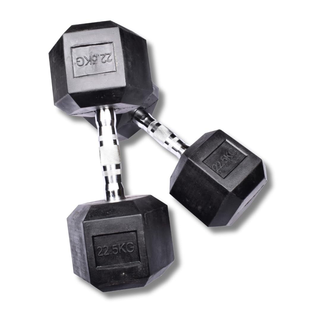 Exersci Hex Dumbbells Rubber Encased Dumbbell Pairs 22.5KG - Bicep Curls, Shoulder Press, Dumbbell flies, Home Gym, Fitness