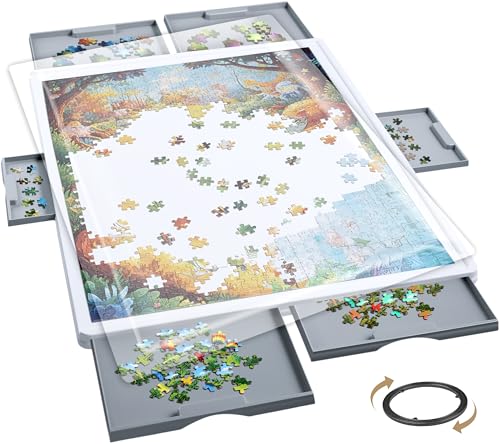 Puzzle Board for with 6 Storage Drawers & Protective Cover – Jigsaw Puzzle Table - for Adults & Families Home Entertainment & Puzzle Building (1500 Piece Puzzle Board)
