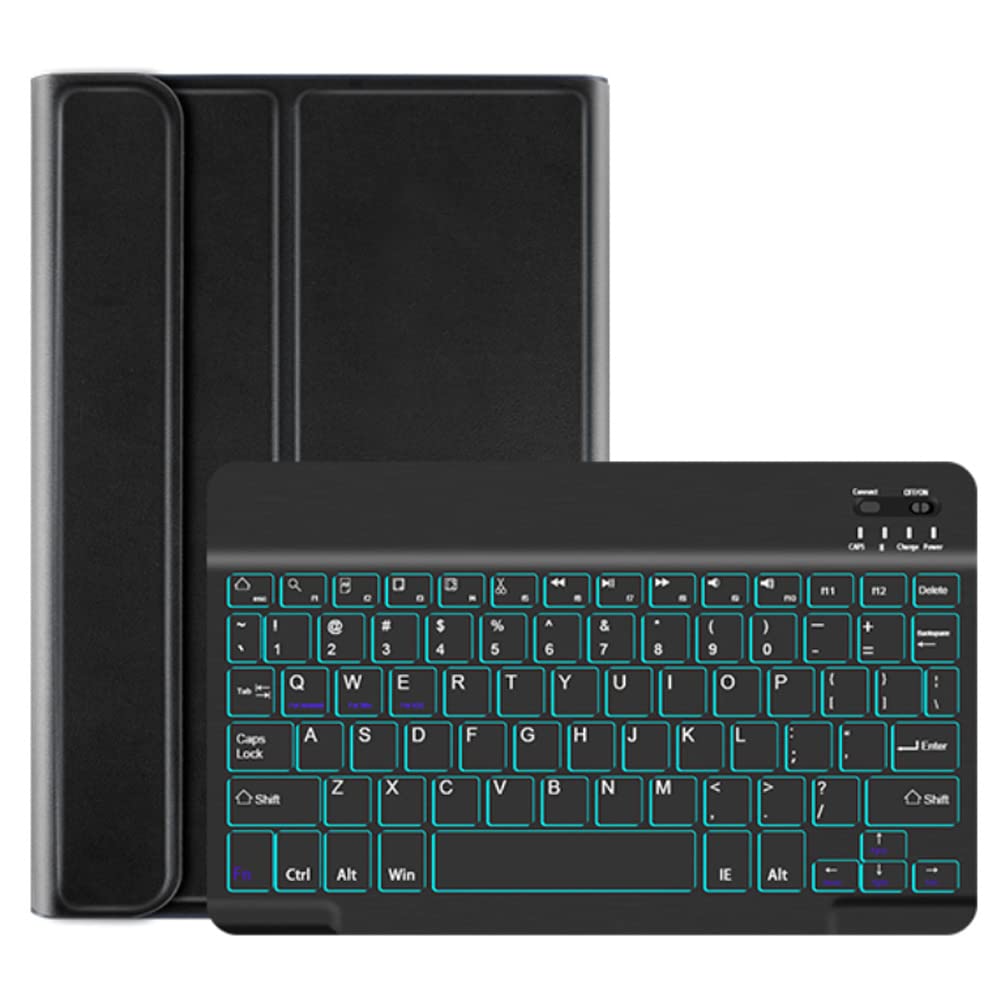 Étui clavier et souris pour iPad Mini 6 2021, coque arrière en TPU souple avec porte-crayon et clavier sans fil détachable 7 couleurs pour iPad Mini 6ème génération 2021, noir