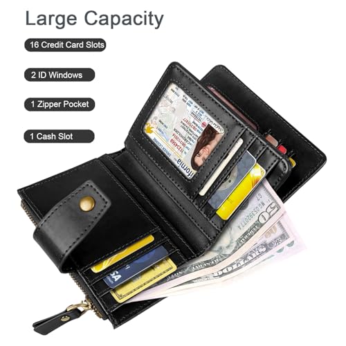 Image of Women Wallet Bifold RFID Blocking Small Credit Card Holder Leather Wallets Cards Case Ladies Purse with Zipper, Dragonfly