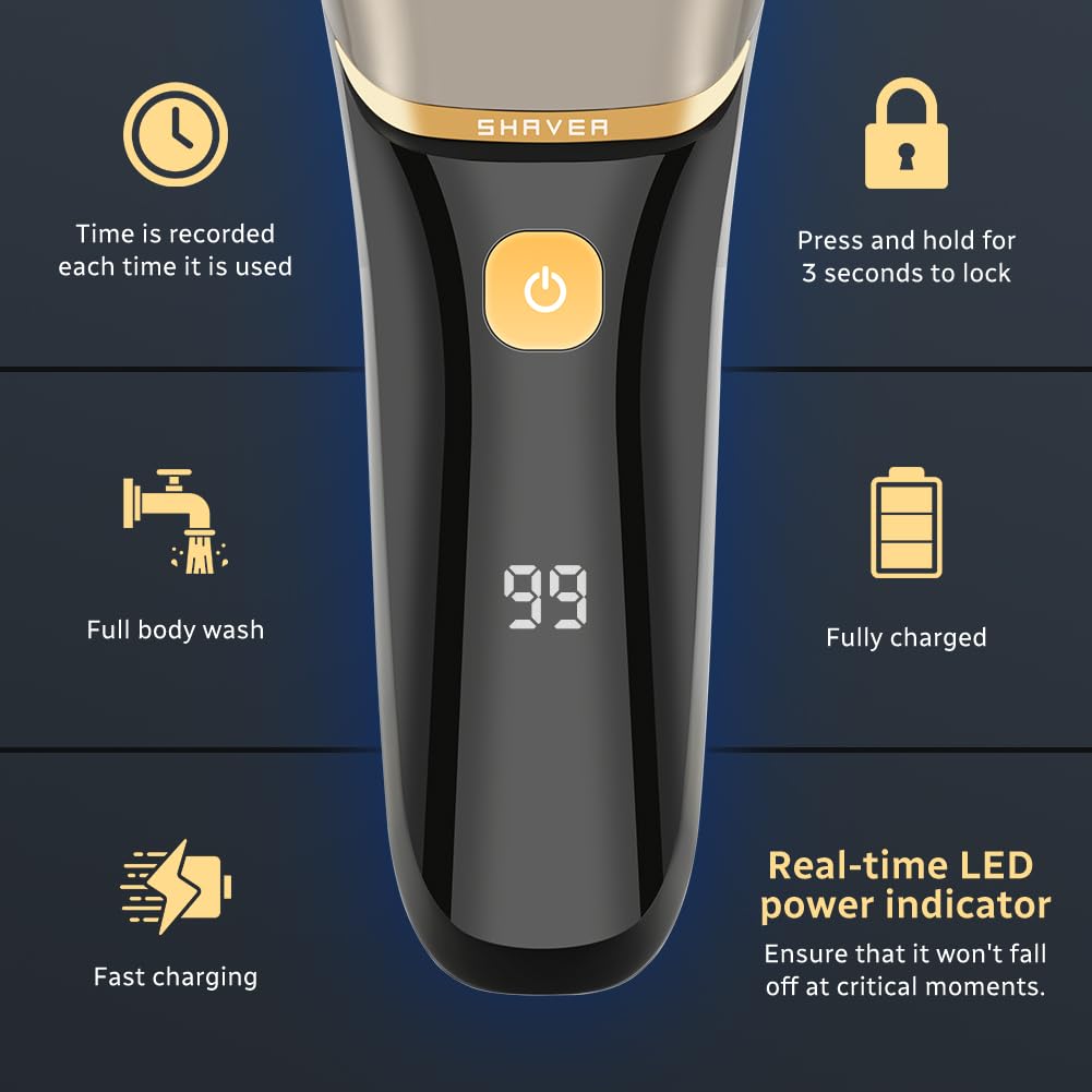 AOOWU Rasoio Elettrico Barba, 2 In 1 Ricaricabile Regolabarba Uomo, Wet & Dry Foil Shaver con 3 Lame, 7500 Giri/Min Portatile Rasoio Elettrico da Uomo, Display Digitale di Potenza, IPX6, Idea Regalo