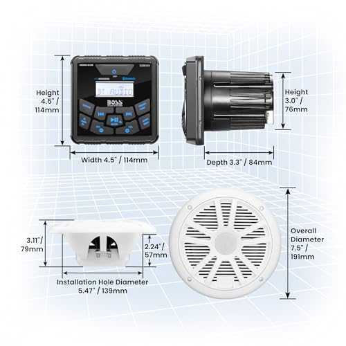 BOSS Audio Systems MCKGB450W.6 6.5 Inch Speakers & Marine Boat Gauge Stereo - Bluetooth Head Unit, No CD DVD Player, AM/FM Radio Receiver, NOAA Weather Band, IPX6 Weatherproof, USB