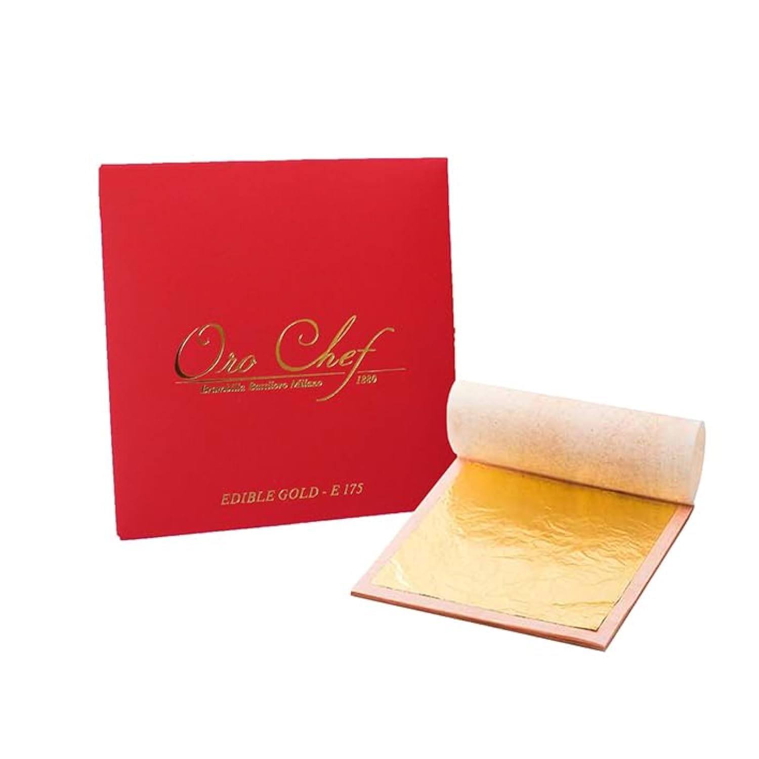 Oro Chef 1880 – Edible Gold Leaf E175 23K (25 Leaves, 80×80mm) | Made in Italy | Dubai UAE