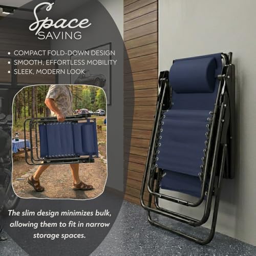 CozyBox Adjustable Zero Gravity Lounge Chair with Steel Mesh Fabric: Reclining Lawn Chair Featuring Comfort Pillow, Cup Holder Tray, and Customizable Recline Positions
