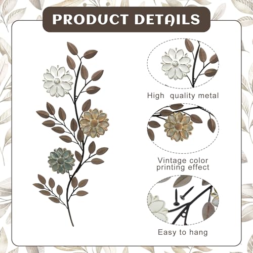 MorningRo 2 Pcs Metal Flower Leaves Wall Art Spring Wall Decor Living Room, 15.75 Inch Vintage Rustic Branch Leaf Wrought Iron Scroll Art Decor for Spring Bedroom Indoor Outdoor Decorations(Brown) - Image 4
