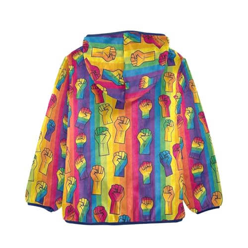 CHIFIGNO Raised Fists Rainbow Boy Polar Fleece Lined Fall Jacket, Toddler Sweatshirt with Hooded 3T2