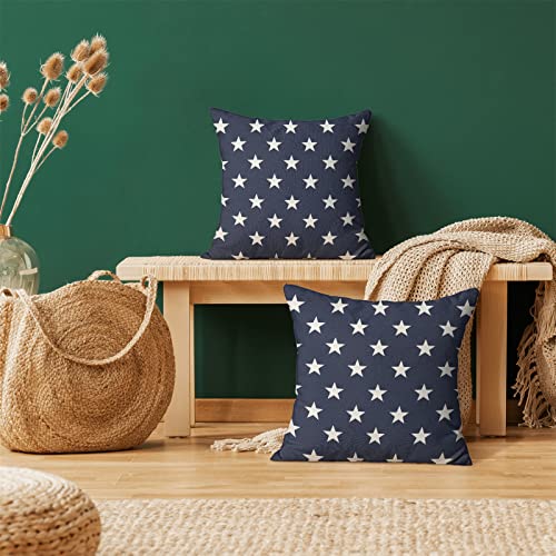 Gohdiwh 4th of July Pillow Covers 18x18 Set of 2, Blue Independence Day Stars Decorative Outdoor Throw Pillows Linen Memorial Day Patriotic Cushion Pillow Covers for Sofa Couch Summer Outdoor Decor by Gohdiwh - Used condition - Image 3