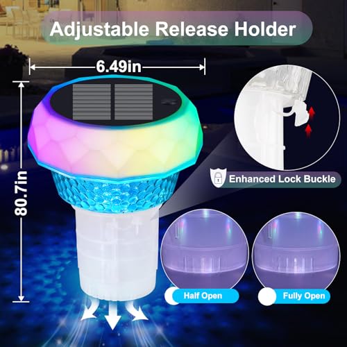 Solar Pool Chlorine Floater, Floating Colorful Induction Lights Chlorine Dispenser for 4x3'' Tablets, Adjustable Release & Easy Opening Holder for Indoor & Outdoor Swimming Pool Hot Tub and Spa