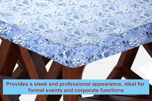 Image of The Furnishing Tree Elastic Cotton Square Center Table Cover 26x26 in Inches Floral White Rose on Blue Base