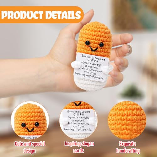 Image of Cute Orange Pill Crochet,Handmade Capsule Knitted with Inspirational Card, CNA Nurse Appreciation Keepsake for Nurses,Doctors, Pharmacists, RN, LPN, Office Decor & Party Favor