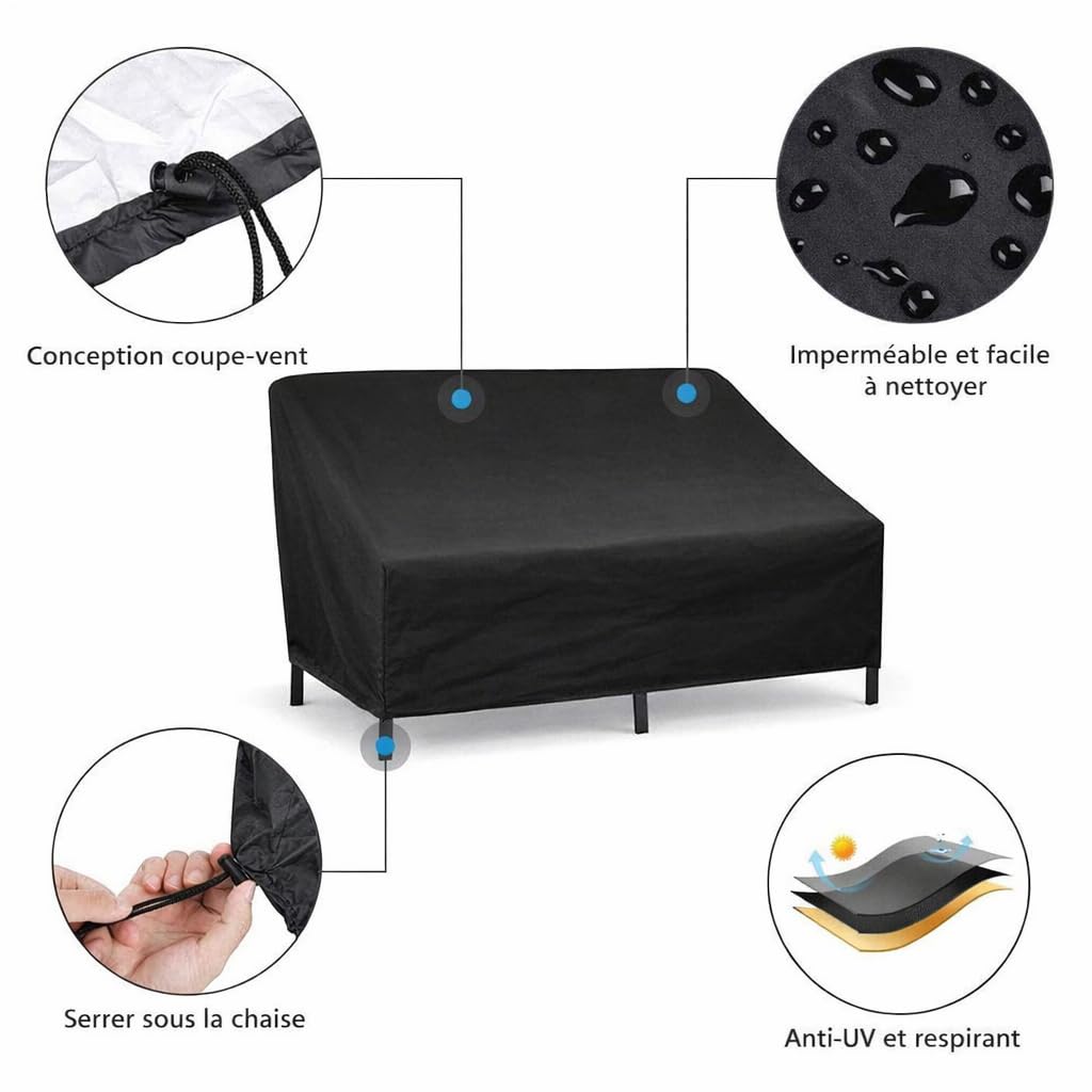 Housse de Banc d’Extérieur en Oxford 210D, Imperméable, Anti-UV, 134 x 66 x 89 cm