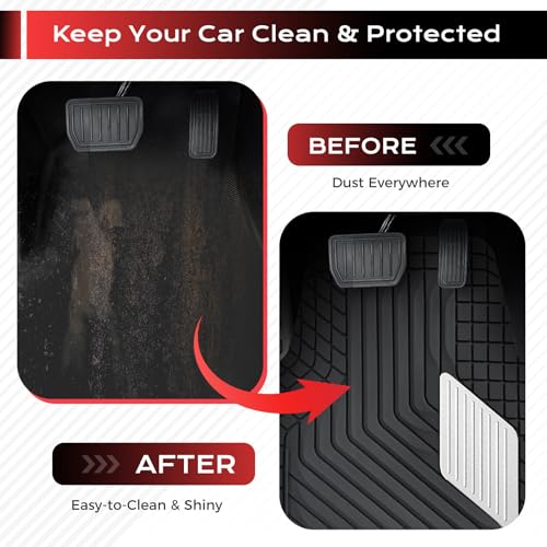 Image of Coverado Car Floor Mats Full Set - Heavy-Duty PVC Floor Mats with Silver Metallic Heel Pad, All-Weather Protection for Front & Rear, Non-Slip Backing, Easy-Clean Interior Liners