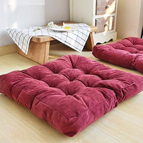 Large Square Solid Floor Cushion, Thicken Seating Floor Cushions Corduroy Tatami Cushion for Yoga Meditation Living Room Balcony Office Outdoor, Grey, 22x22 Inch (Wine Red) Cover