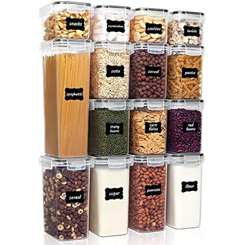 Vtopmart Airtight Food Storage Containers Set with Lids, 15pcs BPA Free Plastic Dry Food Canisters for Kitchen Pantry Organization and Storage, Dishwasher safe,Include 24 Labels, Black Cover