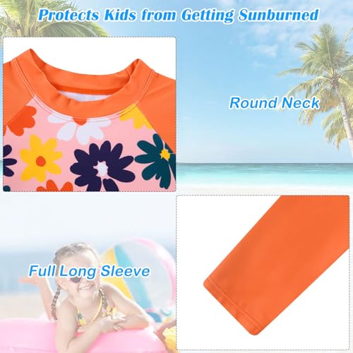 Image of TUONROAD Girls 2 Pieces Rash Guard Swimsuit Long Sleeve Tankini for 4-10 Years