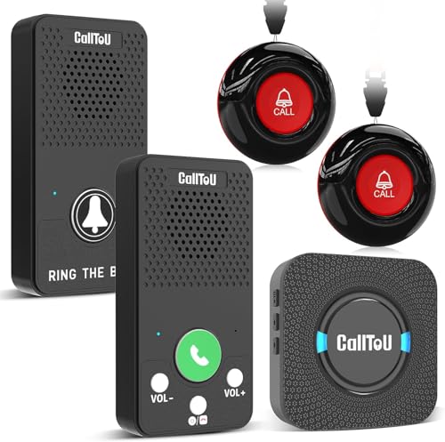 CallToU Caregiver Pager with Wireless Intercoms, 2 Call Buttons & 1 Plug-in Receiver, Call Button for Elderly at Home, Two-Way Talk System for Seniors, 500+ ft Open-Area Range, No WiFi, No Monthly Fee
