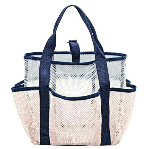 Many Pockets Mesh Beach Bag, Large Beach Handbag Travel Purses for Women Waterproof Sandproof Buckle Closure Tote Bag