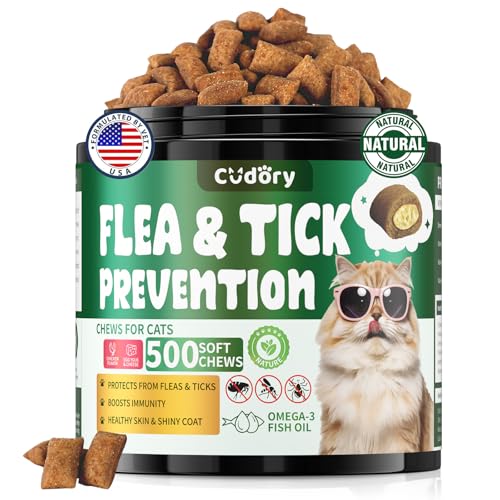 Flea and Tick Prevention for Cats – 500 Crunchy & Creamy Chews, Cat Flea Chewables with Skin &...