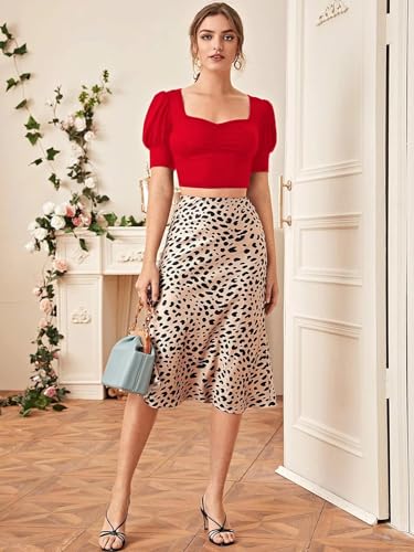 Image of Sweetheart Neck Ruched Front Puff Sleeve /Half Sleeve Streachable Solid /Plain Slim Fit Crop top for Women | Women's Slim FIT Crop TOP | Tops for Women
