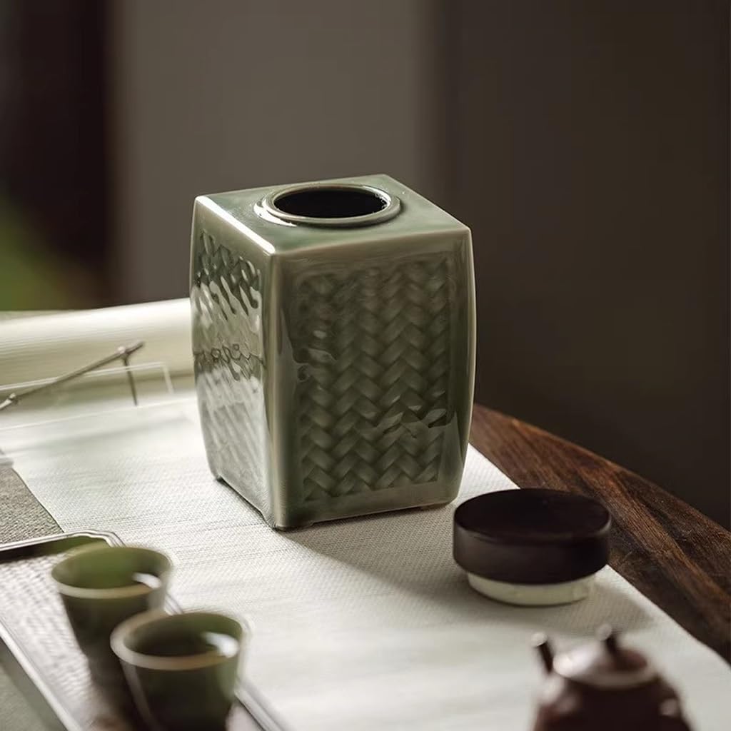 Juego De Té Tanque de Almacenamiento de latas de té, pequeño almacén de té doméstico, Almacenamiento de té Kung Fu, Tanque de Almacenamiento Sellado de cerámica celadón Tarro para Guardar Té
