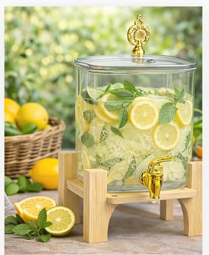 Image of 3 Litre Borosilicate Glass Detox Water jug Dispenser with Wooden Stand, Beverage Dispenser for Beer, Water, Cocktails, Detox Drinks & More, Perfect for Parties &,Daily Uses (Set of 1)