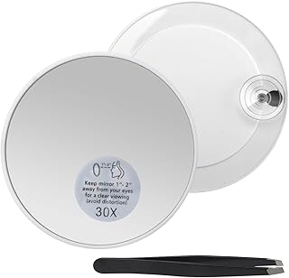 HENGBIRD Magnifying Mirror, 30X Magnifying Mirror Suction Cup Magnifying Makeup Mirror, 15cm Round Travel Mirror Powerful Suction Cup Makeup Mirror for Home Vanity, Bathroom and Travel