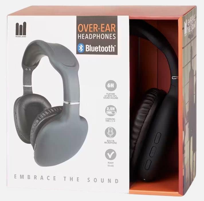 Roseland Over-Ear Headphones packaging showing key features