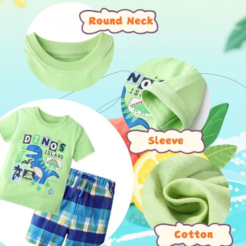 Image of Boy Shorts Sets Dinosaur Animal Print Shirt Summer Outfits Set 2pcs Casual Clothes