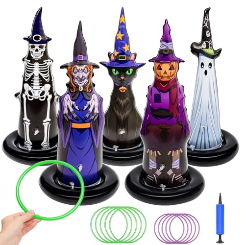 5Pcs Inflatable Halloween Ring Toss Game Halloween Games for Kids Adults Family Party Favor Indoor Outdoor Game Garden Toys