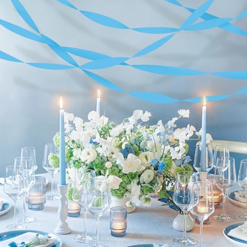 Image of 8 Rolls Crepe Paper Streamers, Sky Blue Streamers Party Decorations for Baby Shower Birthday Gender Reveal Under The Sea Party