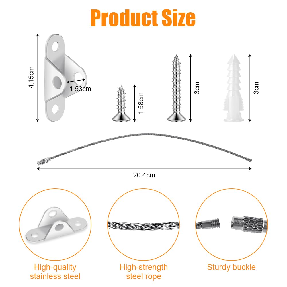 HOTUT Anti-tilt Furniture Straps,6PCS Metal Furniture Strap Anti Tip Furniture Anchor,Wardrobe Wall Fixing Baby Safety Kit for Baby Proofing,Pet Protecting,Cabinet,Secure Bookshelf,Dresser(White) - Image 2